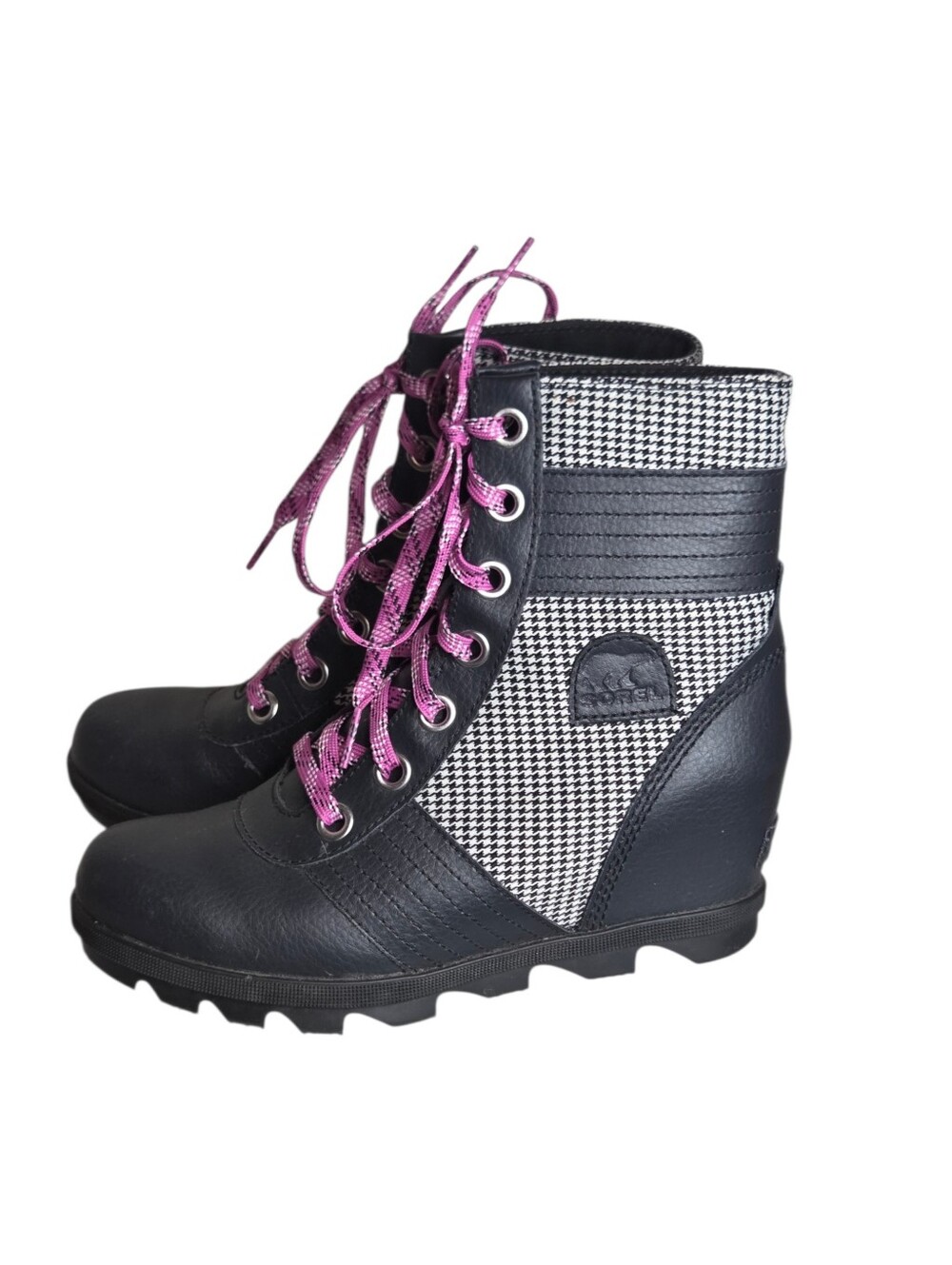 Sorel Women Joan of Arctic Wedge Lexie Boot Black Houndstooth Womens Size US 5